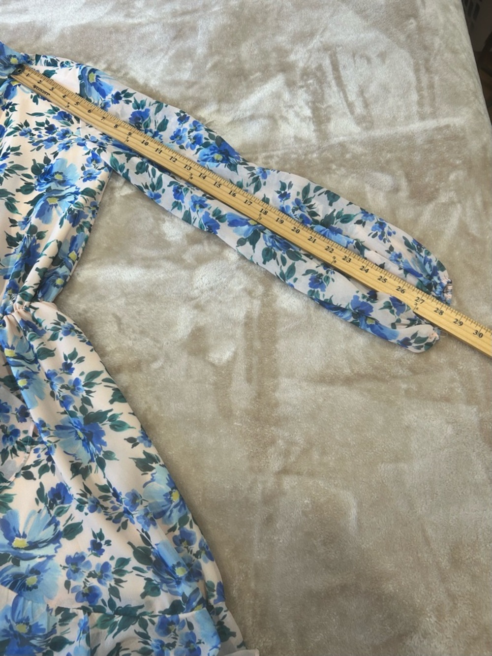 Alexa Admor Floral Mini Dress Blue Blush Elastic Waist Sheer Sleeve Womens sz 2 - Picture 8 of 13